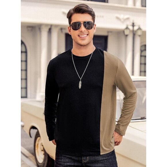 Hardaddy Men's Black Casual Contrast Color T-Shirts Crew Neck Tee Top - Picture 2 of 6